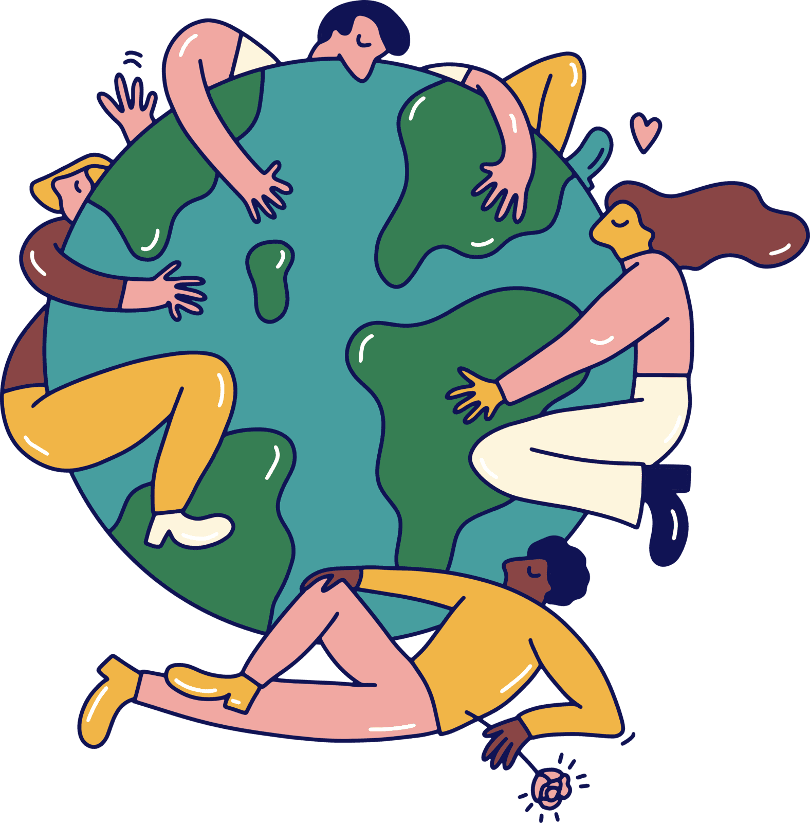 Illustration of people hugging the earth